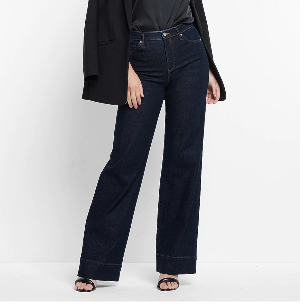 Express High Waisted Rinse Tall Hem Wide Leg Jeans